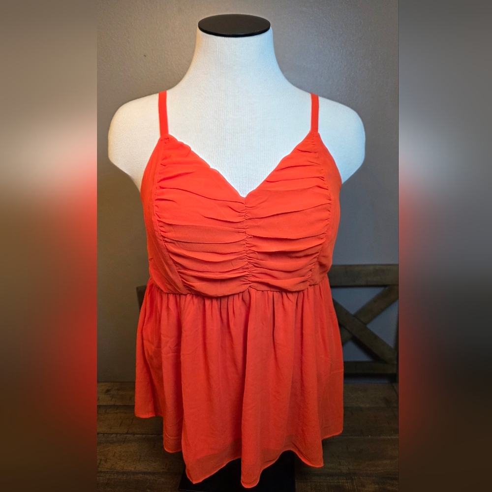 Torrid Orange Babydoll Chiffon Shirred V Neck Tank Size 2x